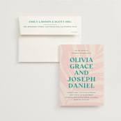 "The Palm" - Wedding Invitations in Flamingo by Pixel and Hank - Invitation with Envelope