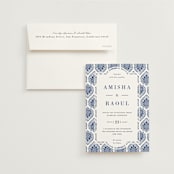 "Calcutta Stamp" - Wedding Invitations in Azure by Oma N. Ramkhelawan - Invitation with Envelope