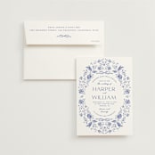 "Daisy Toile" - Wedding Invitations in Blue Willow by Susan Zinader - Invitation with Envelope