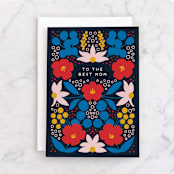 "Folk Flowers" - Single Greeting Cards in Navy by Genna Blackburn - Front