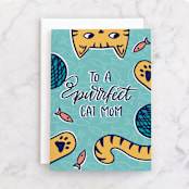 "Purrfect Cat Mom" - Single Greeting Cards in Ocean by Ashley Presutti Beasley - Front