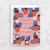"Strawberry love mom" - Single Greeting Cards in Blush by Sabrin Deirani - Front