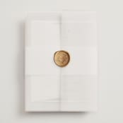 "Abundant Wreath" - Wedding Invitations in Fog by Pixel and Hank - Vellum Wrap with Wax Seal