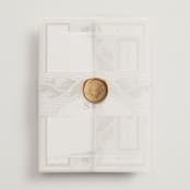 "Floral mosaic" - Wedding Invitations in Sand by GeekInk Design - Assembled with Vellum Wrap and Wax Seal