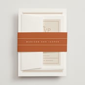 "Modern Ticket" - Wedding Invitations in Rust by Alethea and Ruth - Assembled with Belly Band