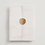 "Etched Frame" - Wedding Invitations in Eggshell by Robert and Stella - Assembled with Vellum Wrap and Wax Seal