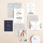 "Greenery Banner" - Wedding Invitations in Navy by Susan Moyal - Invitation Suite