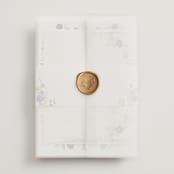 "Wildflower Trellis" - Wedding Invitations in Iris by Everett Paper Goods - Assembled with Vellum Wrap and Wax Seal