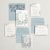 "Wreath In Bloom" - Wedding Invitations in Lake by Leah Bisch - Invitation Suite