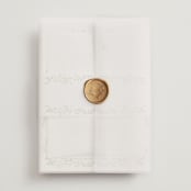 "Monogramed Arch" - Wedding Invitations in Sage by Susan Moyal - Assembled with Vellum Wrap and Wax Seal