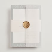"Top to Bottom" - Wedding Invitations in Evergreen by Kindred Fields - Assembled with Vellum Wrap and Wax Seal