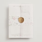 "Ornate" - Wedding Invitations in Peony by Sarah Knight - Assembled with Vellum Wrap and Wax Seal