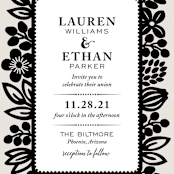 "Modern Floral Frame" - Wedding Invitations in Champagne by Faith Harlow - Close-Up