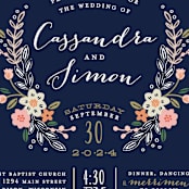 "Wildflower Crest" - Wedding Invitations in Navy by Alethea and Ruth - Close-Up