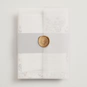 "Illuminated Storybook" - Wedding Invitations in Linen by Alethea and Ruth - Assembled with Vellum Wrap and Wax Seal