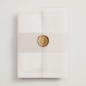 "Left Stack" - Wedding Invitations in Vanilla by Alethea and Ruth - Assembled with Vellum Wrap and Wax Seal