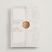 "Floral Diamond" - Wedding Invitations in Eucalyptus by Katharine Watson - Assembled with Vellum Wrap and Wax Seal
