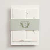 "watercolor flowers crest" - Wedding Invitations in Moss by Cass Loh - Assembled with Belly Band