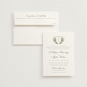 "watercolor flowers crest" - Wedding Invitations in Moss by Cass Loh - Invitation with Envelope