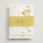 "Antique Ribbon" - Wedding Invitations in Citrine by Olivia Kanaley Inman - Assembled with Belly Band