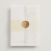 "Antique Ribbon" - Wedding Invitations in Citrine by Olivia Kanaley Inman - Assembled with Vellum Wrap and Wax Seal