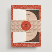 "Japanese Fabric" - Wedding Invitations in Persimmon by Becky Nimoy - Assembled with Belly Band