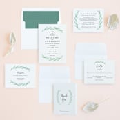 "Painted Leaves" - Wedding Invitations in Evergreen by Olivia Raufman - Invitation Suite