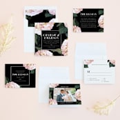 "Peonie Party" - Wedding Invitations in Noir by Baumbirdy - Invitation Suite