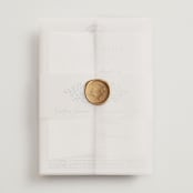 "Pavilion" - Wedding Invitations in Navy by Petra Kern - Assembled with Vellum Wrap and Wax Seal