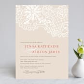 "White Lace" - Wedding Invitations in Coral Rose by Lauren Chism - Front