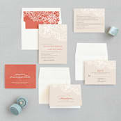 "White Lace" - Wedding Invitations in Coral Rose by Lauren Chism - Invitation Suite