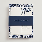"brushstrokes in bloom" - Wedding Invitations in Indigo by Angela Marzuki - Assembled with Belly Band
