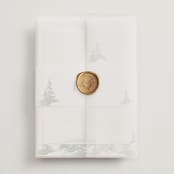 "On the Slopes" - Wedding Invitations in Fog by Mere Paper - Assembled with Vellum Wrap and Wax Seal