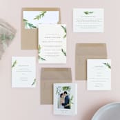"Simple Pine Branches" - Wedding Invitations in Vanilla by Mere Paper - Invitation Suite