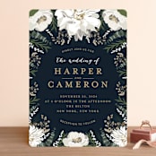 "Peonies & Berries" - Wedding Invitations in Winter White by Susan Moyal - Front