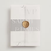"Coupling" - Wedding Invitations in Cloud by Lauren Chism - Vellum Wrap with Wax Seal