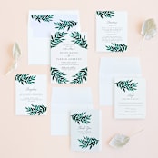 "Painted Greenery" - Wedding Invitations in Evergreen by Katharine Watson - Invitation Suite