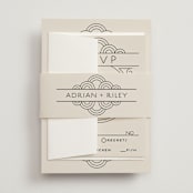 "Deco Nouveau" - Wedding Invitations in Cream by GeekInk Design - Assembled with Belly Band