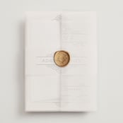 "Deco Nouveau" - Wedding Invitations in Cream by GeekInk Design - Assembled with Vellum Wrap and Wax Seal