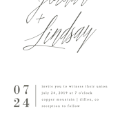 "Stacked date" - Wedding Invitations in Cotton by Amy Kross - Close-Up