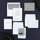 "Stacked date" - Wedding Invitations in Cotton by Amy Kross - Invitation Suite