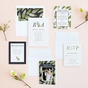 "Watercolor Leaf" - Wedding Invitations in Porcelain by Hanna M - Invitation Suite
