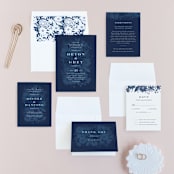 "Floral screenprint" - Wedding Invitations in Navy by Jennifer Wick - Invitation Suite