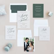 "Roman Shade" - Wedding Invitations in Evergreen by Carrie ONeal - Invitation Suite