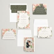 "Peony Wreath" - Wedding Invitations in Peach by Joanna Griffin - Invitation Suite