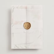 "Peony Wreath" - Wedding Invitations in Peach by Joanna Griffin - Assembled with Vellum Wrap and Wax Seal
