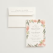 "Peony Wreath" - Wedding Invitations in Peach by Joanna Griffin - Invitation with Envelope