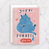 "You're Purrfect" - Single Greeting Cards in Bubblegum by Cindy Chu - Front