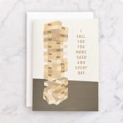 "Falling For You" - Single Greeting Cards in Snow by Lauren Jinhee - Front