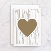 "Happy Heart of Gold" - Single Greeting Cards in Gold by Baumbirdy - Front